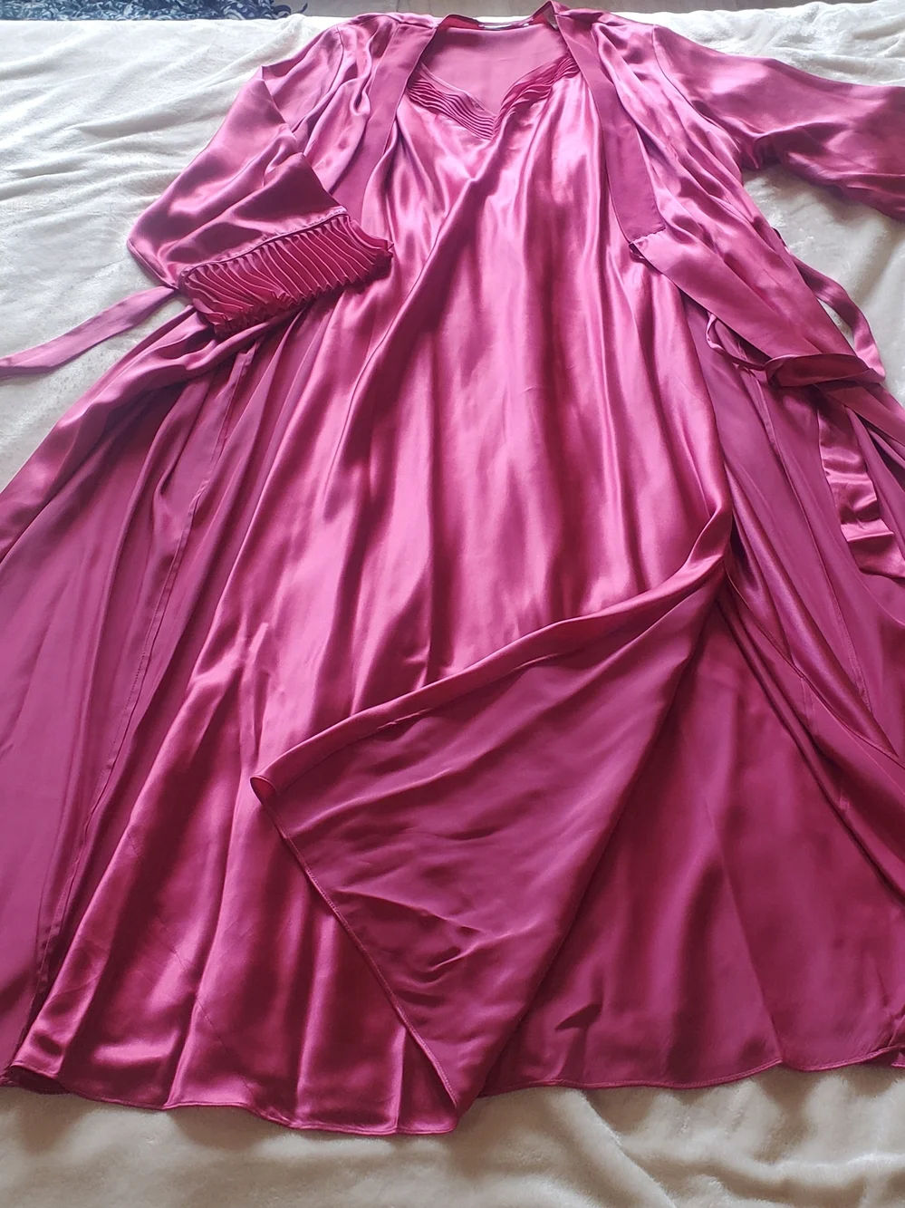 Vintage Silk Robe Set XL Valerie Stevens Pink 90s Boudoir Lingerie Lounge - Picture 3 of 16